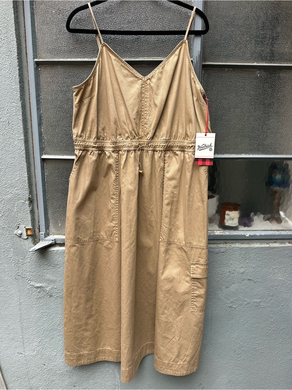 Utility Midi Dress Woolrich Khaki tan cargo Style Cami summer Beach Sz XL NEW